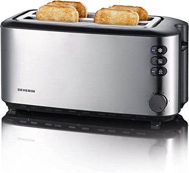 SEVERIN Automatik-Langschlitztoaster, Toaster mit Brötchenaufsatz, hochwertiger Edelstahl Toaster mit großen Röstkammern und 1400 W Leistung, Edelstahl-gebürstet/schwarz, AT 2509 im Sale